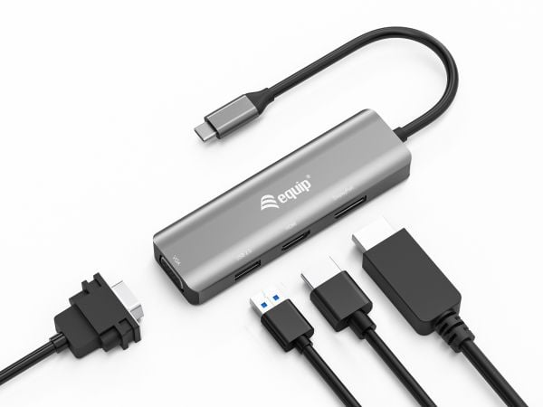 Utstyr 133485 USB-C til HDMI/DisplayPort/VGA, 3840x2160p, 4K