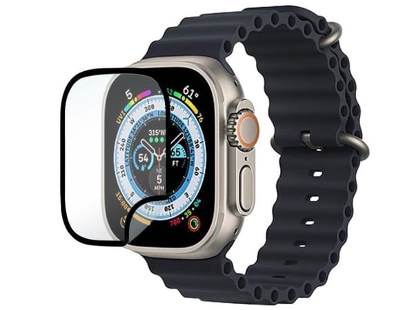 eSTUFF Titan Shield - Skjermbeskyttelse for smart armbåndsur - flexible, hybrid - glass - rammefarge svart - for Apple Watch Series 6, Series 7, Se...