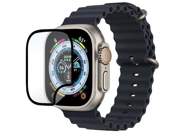eSTUFF Titan Shield - Skjermbeskyttelse for smart armbåndsur - flexible, hybrid - glass - rammefarge svart - for Apple Watch Series 6, Series 7, Se...