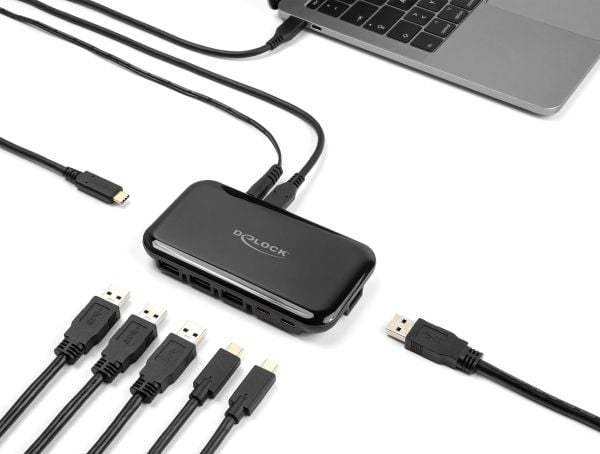 Delock 7-porttinen USB 3.2 Gen 2 -keskitin, jossa on 4 USB Type-A- ja 3 USB Type-C-porttia