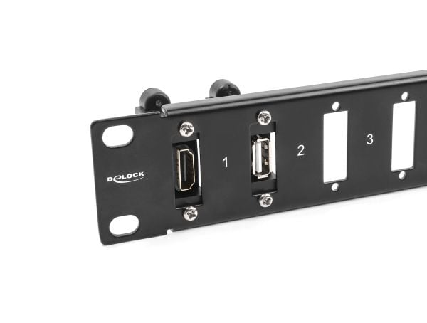 Delock - Pluggbord (blankt) - with screw connection - rackmonterbar - svart - 1U - 19" - 16 porter