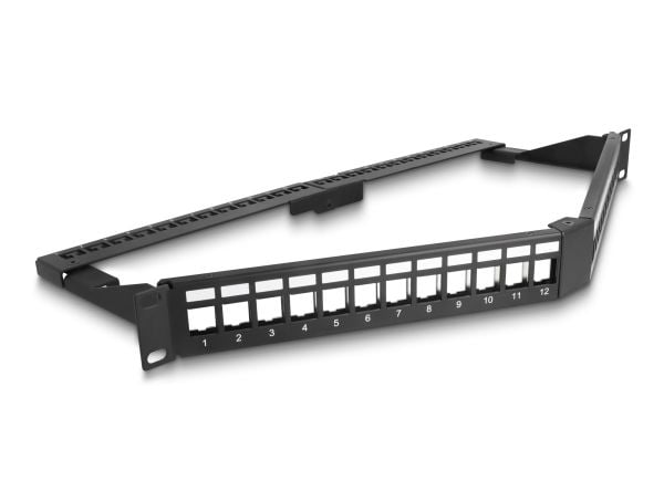 Delock 19? Keystone patchpanel 24 port med avlastningsskinne 1 U vinklet svart
