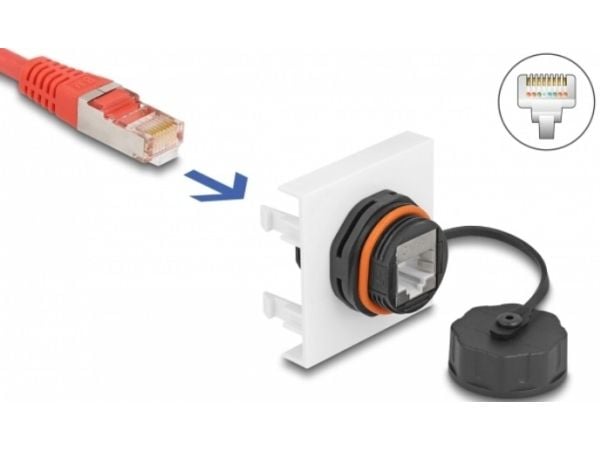 Delock - Easy 45 - trykklåsmodul - 45 x 45 mm, Cat 6A - RJ 45 - svart