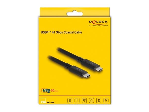 Delock - USB-kabel - 24 pin USB-C (hann) til 24 pin USB-C (hann) - USB4 / Thunderbolt 3 / DisplayPort - 48 V - 5 A - 1.2 m - utvidet effektområde (...