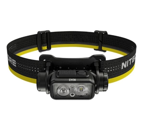Nitecore NU43, Pannbandsficklampa, Svart, Gul, Gjuten aluminium, Knappar, 2 m, 2 m