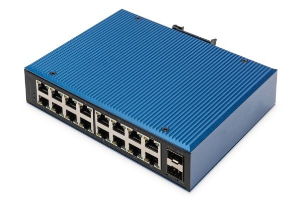 DIGITUS - Switch - industriell - ikke-styrt - 16 x 10/100/1000 + 2 x Gigabit SFP (opplink) - DIN-skinnemonterbar