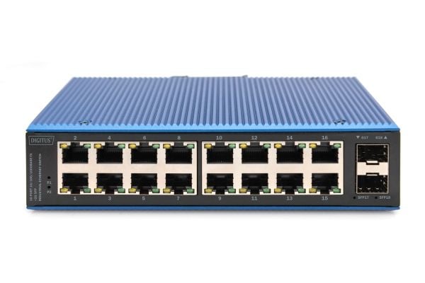 DIGITUS - Switch - industriell - ikke-styrt - 16 x 10/100/1000 + 2 x Gigabit SFP (opplink) - DIN-skinnemonterbar