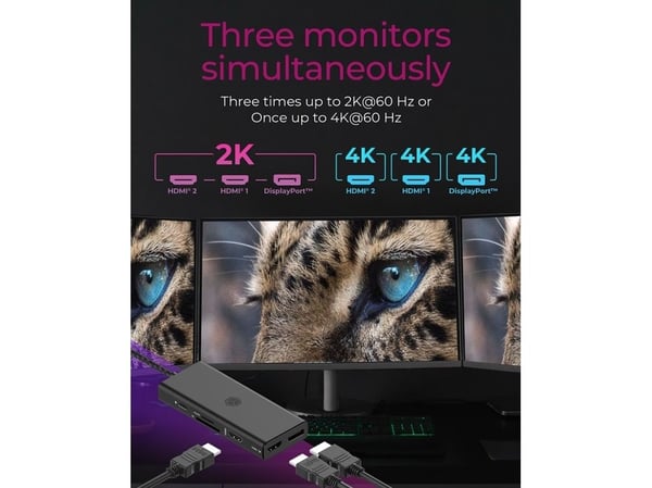 ICY BOX IB-DK4011-CPD - Dokkingstasjon - USB-C 3.2 Gen 1 - 2 x HDMI, DP
