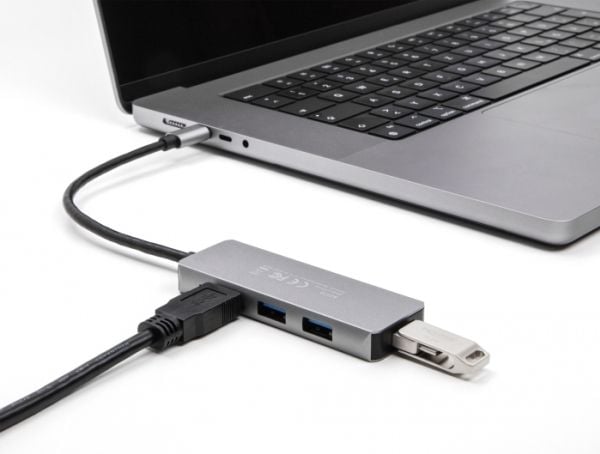 Delock 4-porter USB 3.2 Gen 1-hub med USB Type-C-tilkobling – USB Type-A-kontakter på siden