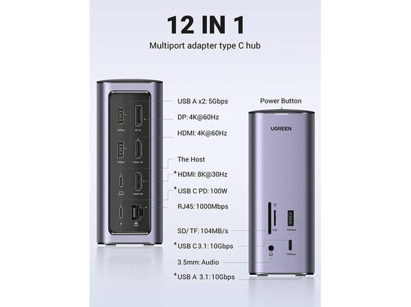 Ugreen - Dockningsstation - USB-C - HDMI - 1GbE