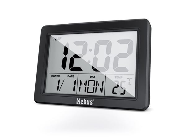 Mebus 25739, Kvarts vekkerklokke, Rektangel, Svart, 12/24h, F, °C, Blå