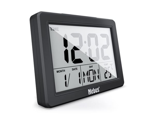Mebus 25739, Kvarts vekkerklokke, Rektangel, Svart, 12/24h, F, °C, Blå
