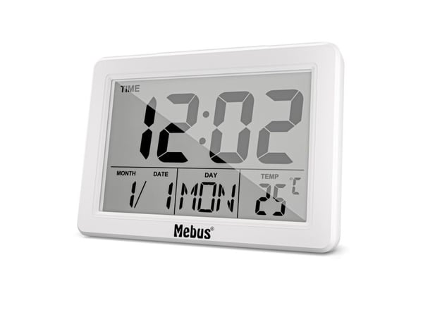 Mebus 25738, Quartz vekkerklokke, Rektangel, Hvit, 12/24h, F, °C, Hvit
