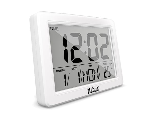 Mebus 25738, Quartz vekkerklokke, Rektangel, Hvit, 12/24h, F, °C, Hvit