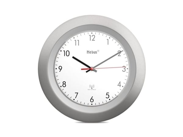 Mebus 19448, Vegg, Digital klokke, Rund, Sølv, Hvit, Plast, Moderne