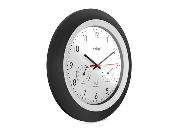 Mebus 19449, Vegg, Digital klokke, Rund, Sort, Hvit, Plast, Moderne