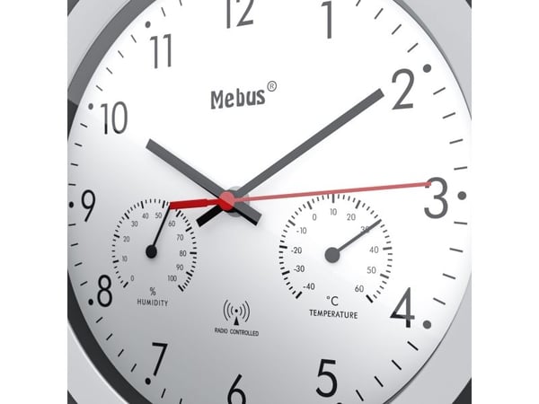 Mebus 19449, Vegg, Digital klokke, Rund, Sort, Hvit, Plast, Moderne