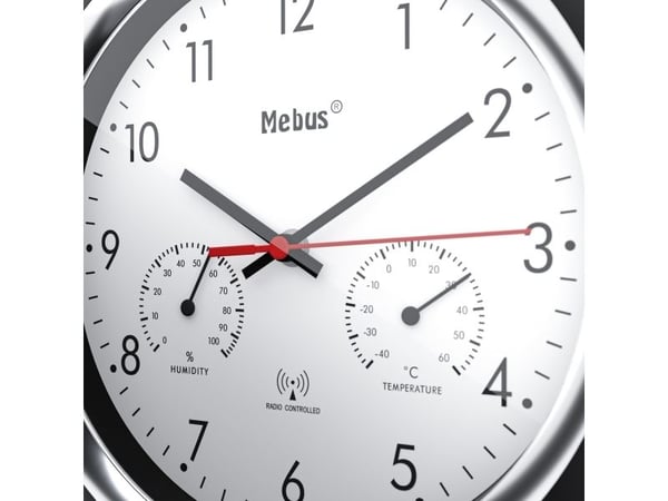 Mebus 19453, Vegg, Digital klokke, Rund, Sort, Hvit, Plast, Plast