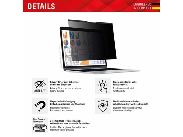 DISPLEX PRIVACY SAFE magnetiskt 2-vägs sekretessfilter till MacBook Pro 16,2"