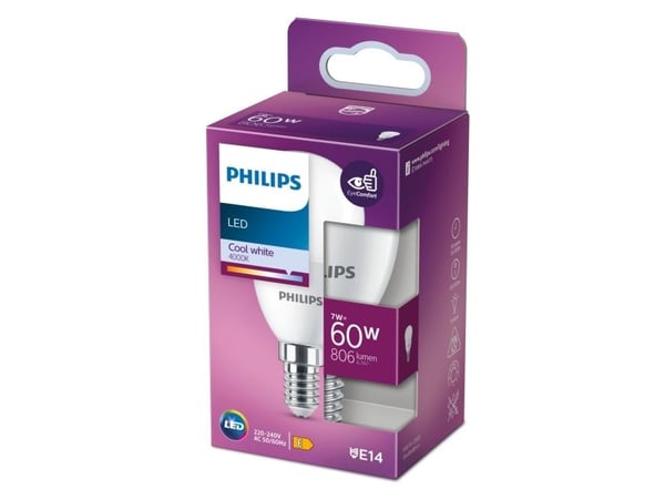 Philips ICE Candle and chandelier - LED-lyspære - form: P48 - mattslipt finish - E14 - 7 W (ekvivalent 60 W) - klasse E - kjølilg hvitt lys - 4000 K