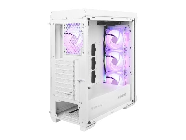 Genesis Irid 505 V2 aRGB - Mid tower - ATX - sidepanel med vindu (herdet glass) - ingen strømforsyning (ATX) - hvit - USB/lyd