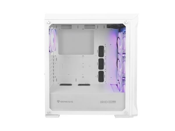 Genesis Irid 505 V2 aRGB - Mid tower - ATX - sidepanel med vindu (herdet glass) - ingen strømforsyning (ATX) - hvit - USB/lyd