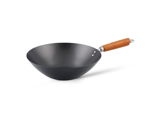 Ken Hom KH331001, Rund, Wokpanna, Svart, Kolstål, Keramiska, gas, halogen, Trä