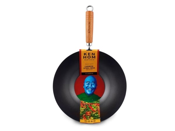 Ken Hom KH331001, Rund, Wok-/stekepanne, Sort, Kull stål, Keramisk, Gass, Halogen, Tre