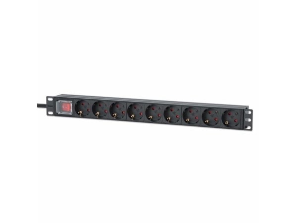 Intellinet 715133, 1U, Aluminium, Svart, 9 AC-utganger, Type F, Type F
