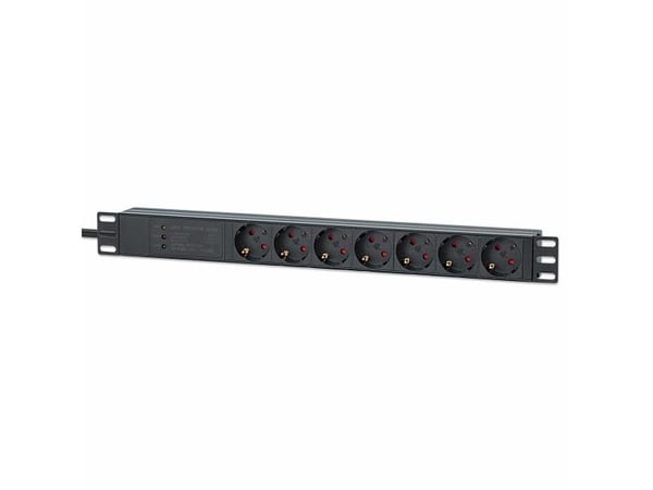 Intellinet 715140, 1U, Enkelfaset, Aluminium, Svart, 7 AC-utganger, Type F