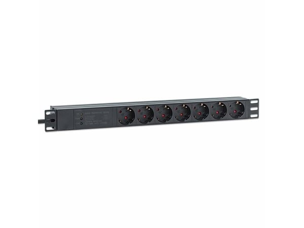 Intellinet 715140, 1U, Enkelfaset, Aluminium, Svart, 7 AC-utganger, Type F