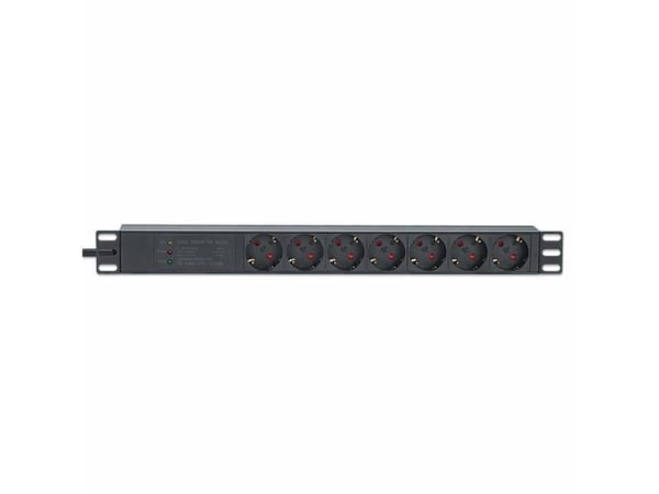Intellinet 715140, 1U, Enkelfaset, Aluminium, Svart, 7 AC-utganger, Type F
