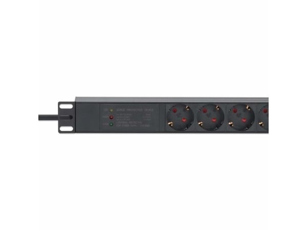 Intellinet 715140, 1U, Enkelfaset, Aluminium, Svart, 7 AC-utganger, Type F
