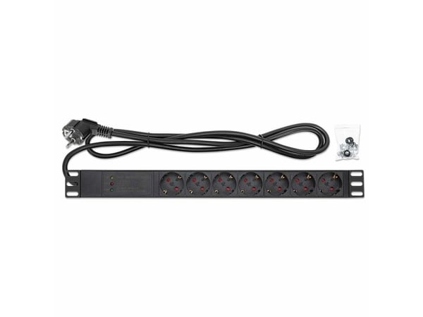 Intellinet 715140, 1U, Enkelfaset, Aluminium, Svart, 7 AC-utganger, Type F