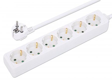 MANHATTAN Power Outlet Strip 6gang 2m kaapeli valkoinen Suojakoskettimet