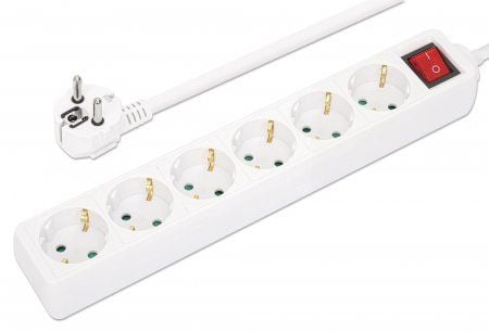 MANHATTAN Power Strip 6x 2m kaapeli valkoinen Virtakytkin