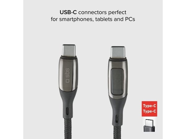 SBS TECABLETCCLED100WK, 1 m, USB C, USB C, 480 Mbit/s, Musta