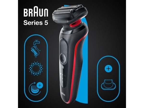 Braun Series 5 51-R1200S, Barberingsmaskin, Sort, Rød, AutoSense, Knapper, Batteri, Lithium-Ion (Li-Ion)