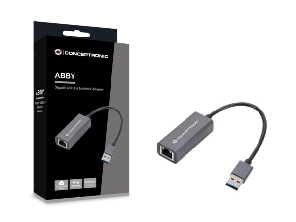 Conceptronic ABBY08G, langallinen, USB Type-A/USB Type-C, Ethernet, 5000 Mbit/s, harmaa