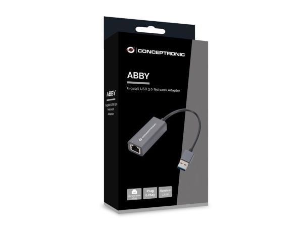 Conceptronic ABBY08G, langallinen, USB Type-A/USB Type-C, Ethernet, 5000 Mbit/s, harmaa
