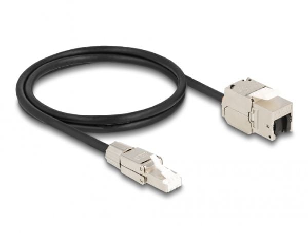 Delock - Nettverksforlengelseskabel - RJ-45 (hunn) til RJ-45 (hann) - 1 m - S/FTP - CAT 6a - halogenfri - svart/sølv