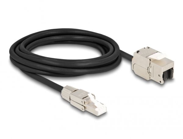 Delock - Nettverksforlengelseskabel - RJ-45 (hunn) til RJ-45 (hann) - 3 m - S/FTP - CAT 6a - halogenfri - svart/sølv