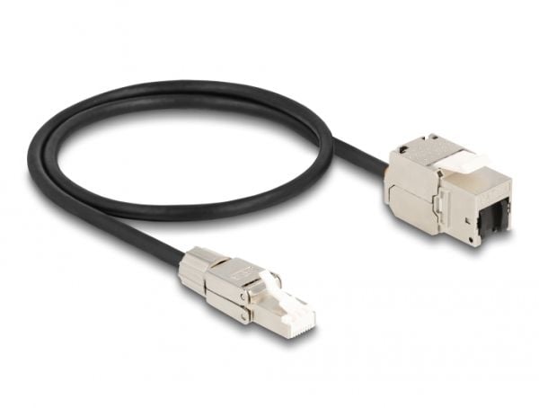 Delock - Nettverksforlengelseskabel - RJ-45 (hunn) til RJ-45 (hann) - 50 cm - S/FTP - CAT 6a - halogenfri - svart/sølv