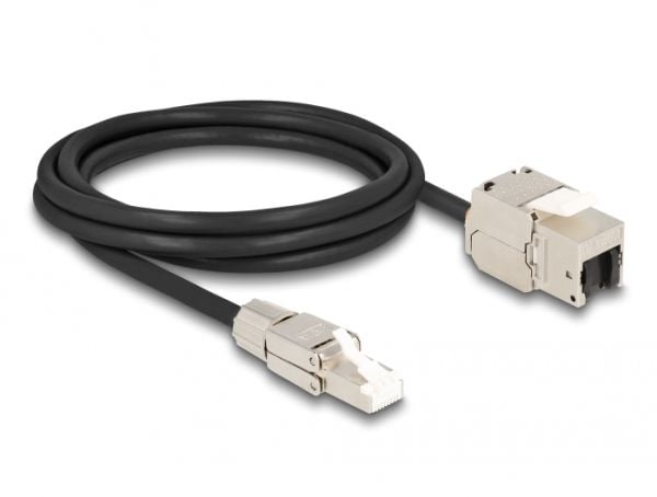 Delock - Nettverksforlengelseskabel - RJ-45 (hann) til RJ-45 (hunn) nøkkelsky - 2 m - 6 mm - S/FTP - CAT 6a - halogenfri - svart, sølv