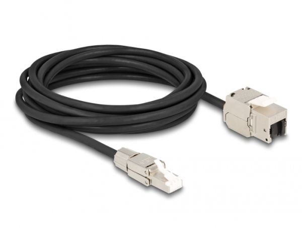 Delock - Nettverksforlengelseskabel - RJ-45 (hunn) til RJ-45 (hann) - 5 m - S/FTP - CAT 6a - halogenfri - svart/sølv