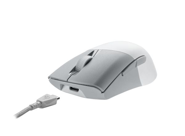 ASUS ROG Keris Wireless AimPoint, Oikeakätinen, Optinen, RF Wireless + Bluetooth + USB Type-C, 36000 DPI, Valkoinen