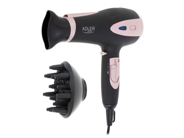 Adler AD 2248b ION hårføner - 2200W + diffuser, svart/rosa