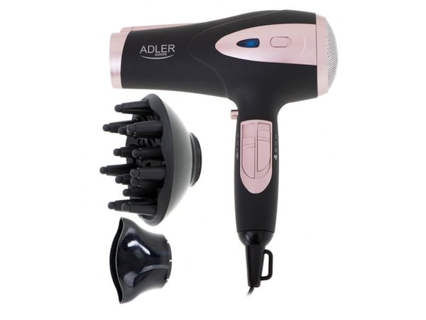 Adler AD 2248b ION hårføner - 2200W + diffuser, svart/rosa
