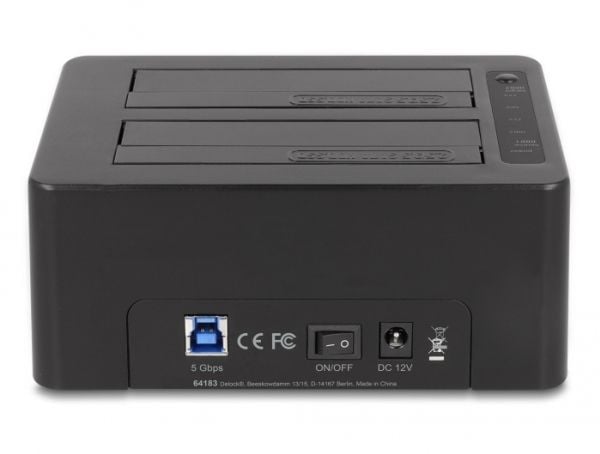 Delock USB dobbel dockingstasjon for 2 x SATA HDD / SSD med klonefunksjon og kortleser + ekstra USB-port