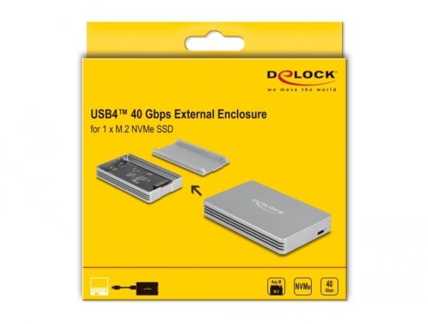 Delock - Drevkabinett - M.2 - M.2 NVMe Card - Thunderbolt 3, Thunderbolt 4, USB4 - sølv